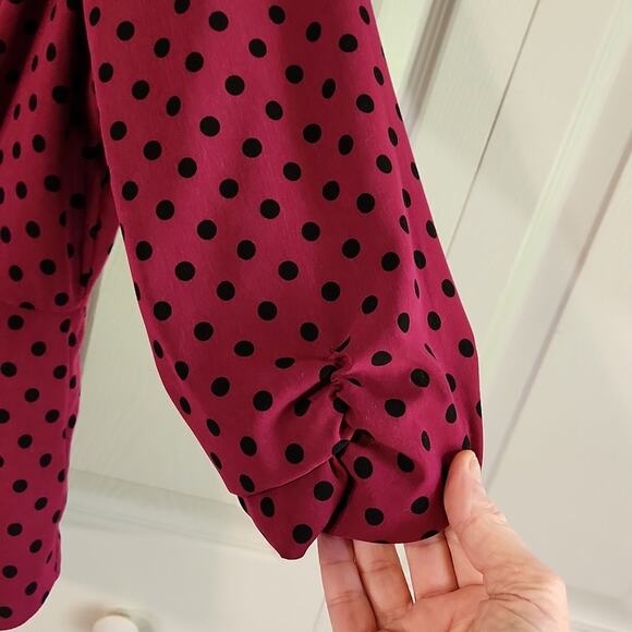 Elle Womens Plum Polka-Dot Blazer Size LG Pleated Ruched Girlhood Fairycore - Picture 4 of 12